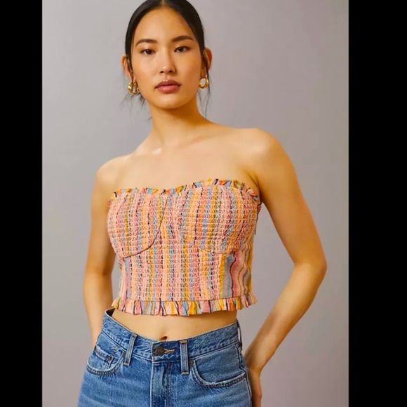 Anthropologie Tops - Anthropologie NWT Rainbow Smocked Strapless Top Size L.